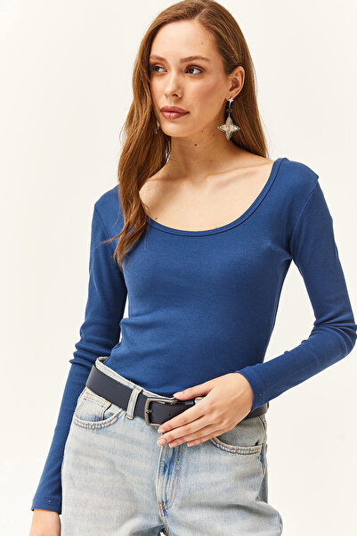 Olalook Dámská košilová halenka s širokým límcem Indigo