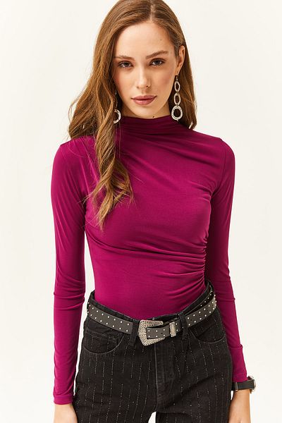 Olalook Γυναικεία Cherry Rotten ψηλό γιακά μπλούζα Lycra με λεπτομέρεια Gather