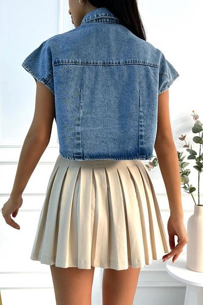 ZAROLİ Oversize Blue Denim Women's Vest - Crop
