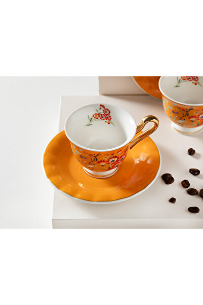 English Home Miranda New Bone China 4 Parça 2 Kişilik Kahve Fincan Takımı 90 ml Turuncu
