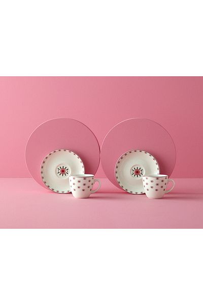 English Home Pink Hope Porcelain 4 Pieces Coffee Cup Set for 2 People 80 Ml Pink