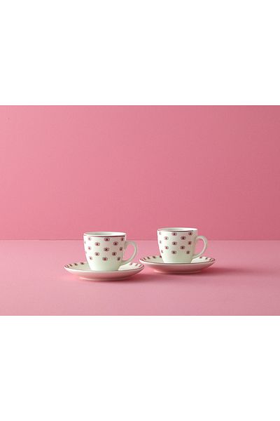 English Home Pink Hope Porcelain 4 Pieces Coffee Cup Set for 2 People 80 Ml Pink