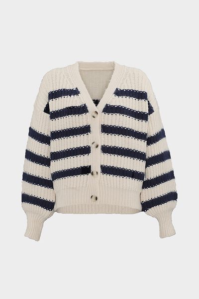 Açelya Okcu Oversize Thessaloniki Knitted Striped Short Women's Knitwear Cardigan