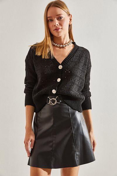 Bianco Lucci Women's Patterned Openwork Knitwear Cardigan