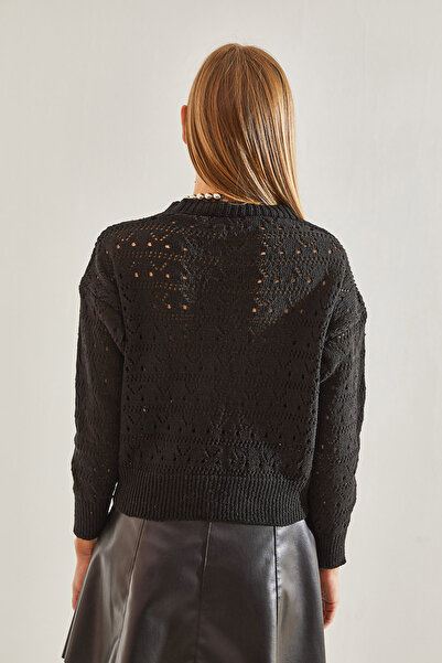 Bianco Lucci Women's Patterned Openwork Knitwear Cardigan