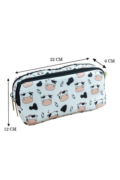 OneSize Pencil Case Cute Cows Two-Compartment Vegan Leather (Double-Eye Pen Holder)
