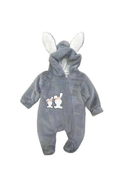 TUOBEBE Patikli Tavşan Kulak Kapüşonlu Önden Fermuarlı Peluş Bebek Tulum