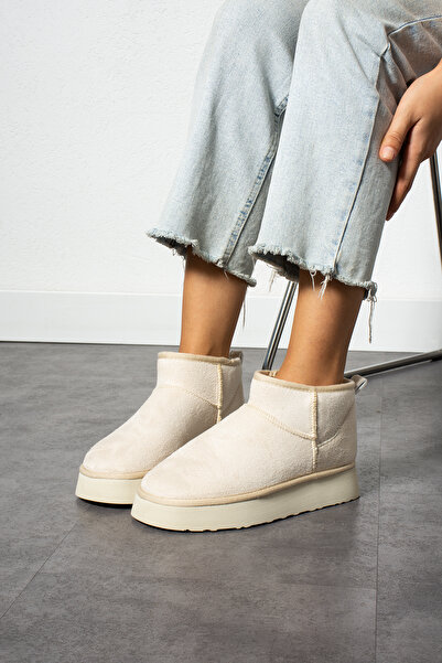 Ayax Bézs velúr szőrme mini napi női csizma