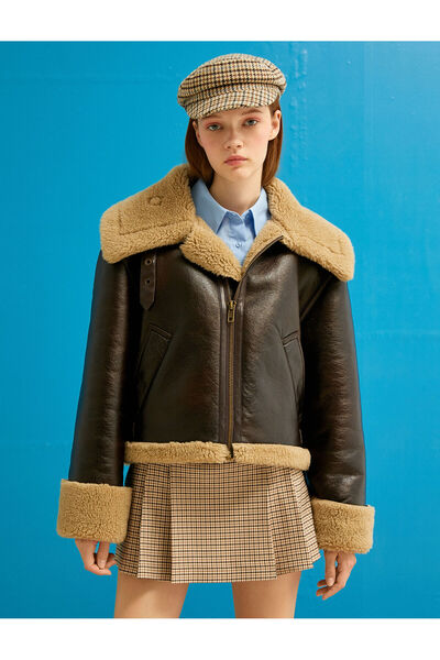 Koton Μπουφάν Biker με λεπτομέρεια από συνθετική γούνα και τσέπες