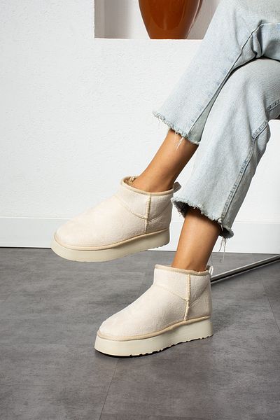 Ayax Μπεζ Suede Fur Mini Daily γυναικείες μπότες