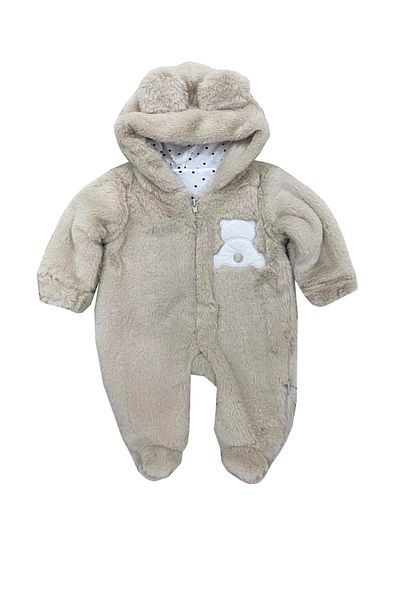 TUOBEBE Zippered Lamb Plush Hooded Winter Teddy Bear Baby Jumpsuit
