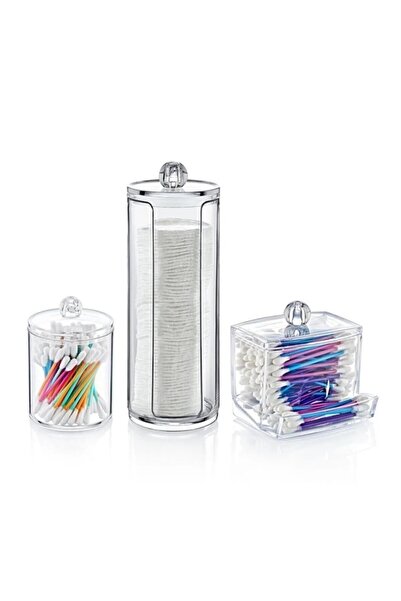 Pink Cat Kitchen Box Up 3lü Set Makyaj Organizer Banyo Düzenleyici Pamuk Kutusu