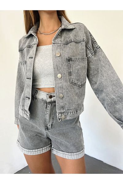 LB Laluna Butik Γυναικείο Crop τζιν μπουφάν
