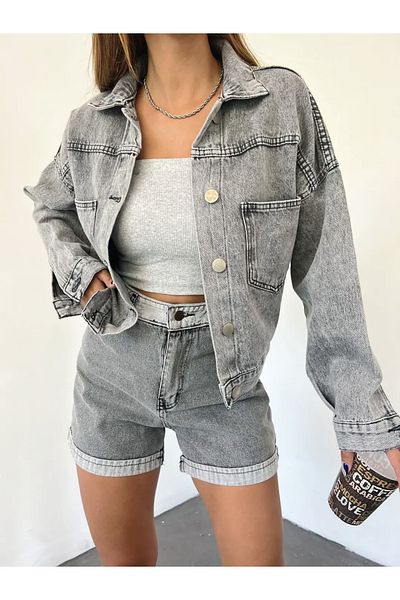 LB Laluna Butik Γυναικείο Crop τζιν μπουφάν