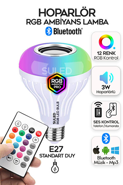 SULED Hoparlörlü Bluetooth Led Ampül RGB Ambiyans Aydınlatmalı IOS ve Android Uyumlu Led Işık
