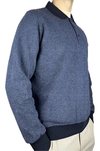 APT PRESTIGE Men's Indigo Winter Thick Long Sleeve Thessaloniki Sweater with Pockets