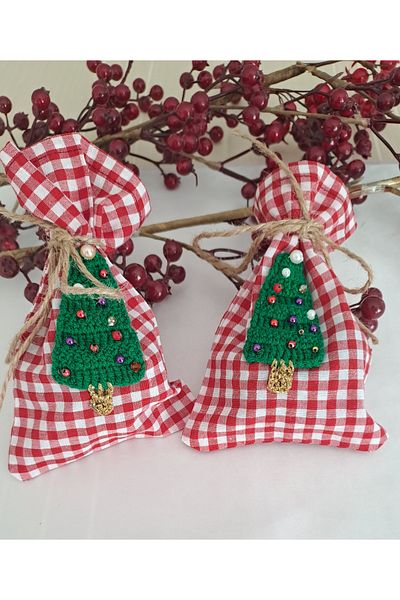 SOUL BY A&B Red Gingham Christmas Pouch 2pcs Christmas New Year Socks Pouch Santa Claus Christmas Tree Figured Pouch