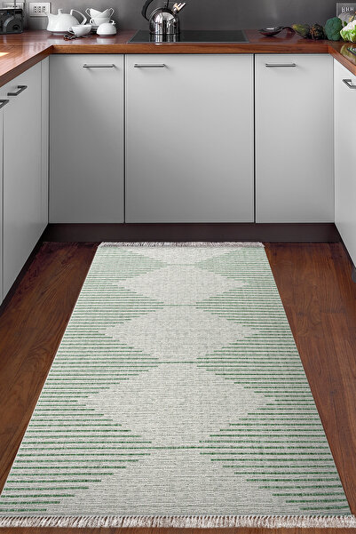 Dekoreko Dijital Mutfak Halısı Yıldız Deri Kaymaz Taban Saçaklı İskandinav Ka...