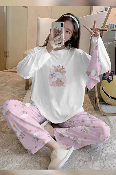 PEMBİŞ HOMEWEAR Σετ γυναικείες πιτζάμες Bahd Deer2 White Süpersoft 3651