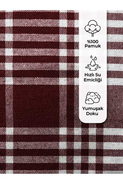 Tuable Pöti Kareli Bordo Kurulama Bezi, Beslenme Örtüsü, Servis Alman Peçetesi, Mutfak Havlusu 45x70cm