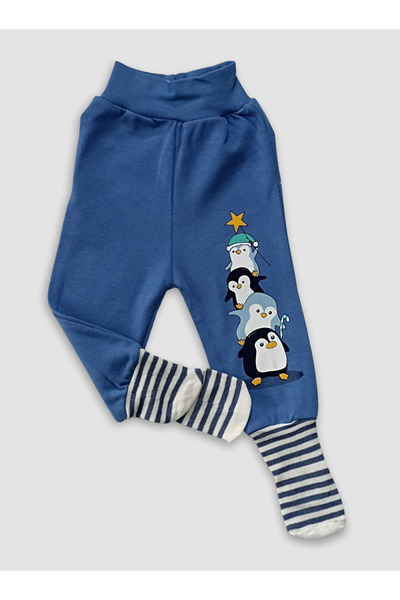Kardelya Baby % 100 Pamuk Sevimli Penguen Baskılı Unisex Bebek Çoraplı Tek Alt