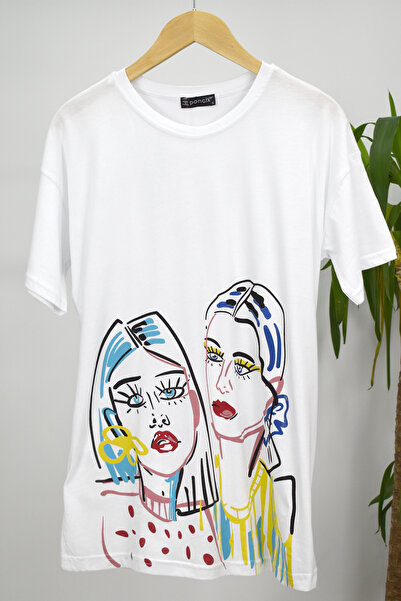 PONÇİK Tricou imprimat cu desen pentru femei 22409 Alb