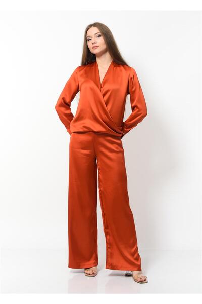 Nuseel بلوزة نسائية من الساتان مزدوجة الصدر للموسم الجديد