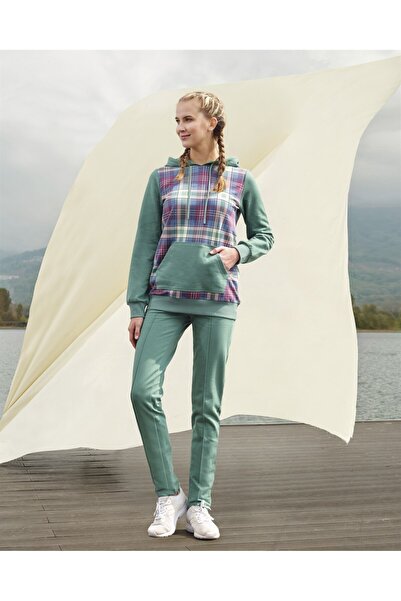 Doreanse Жіночий зелений картатий худі для дому - піжамний комплект 4183