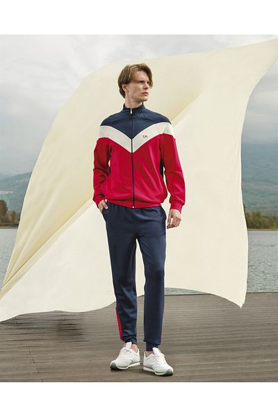 Doreanse Ανδρική φόρμα φόρμας με φερμουάρ Navy Blue Red ριγέ 4713