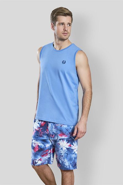 Doreanse Set de pijamale pentru bărbați, 100% bumbac, cu model albastru, pantaloni scurți 4574