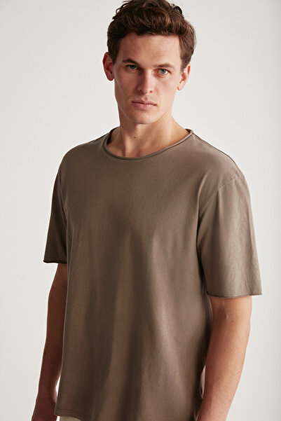 GRIMELANGE Ανδρικό μπλουζάκι με ανοιχτό γιακά Davınson, 100% βαμβακερό καφέ