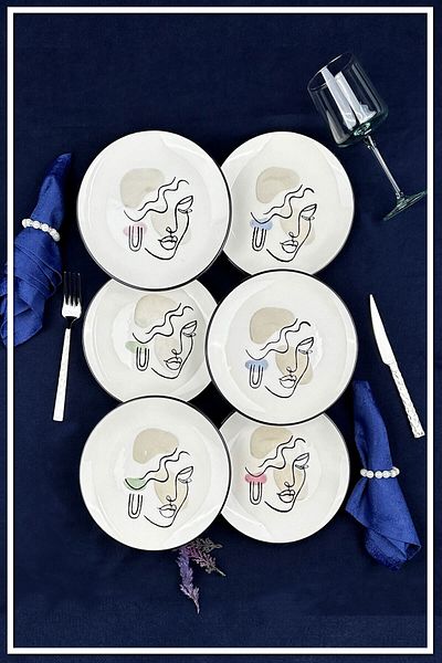HAZARPAZAR Cake Plate Handmade 6-Piece Luxury Ceramic Serving Set
