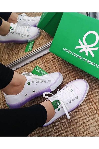 Benetton 30176 Lace-Up Unisex Convers Casual Sneakers Λευκό Λιλά