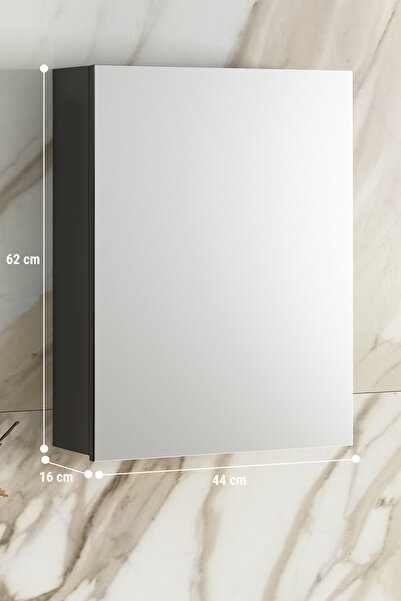 ÖZCEDEN Yıldız 45 cm Anrasit Gri Mat MDF Aynalı Asma Banyo Üst Dolabı