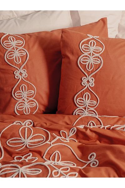 ŞENER HOME Σετ Παπλωματοθήκη Cottonbox Brode Διπλό - Κεντημένο Ranforce, Tiva Beige