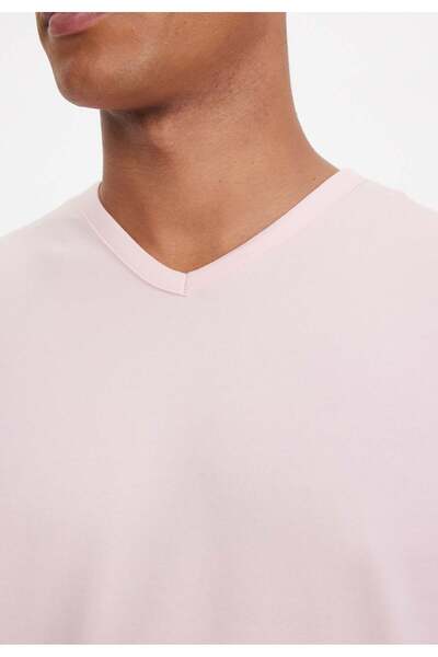 WESTMARK LONDON Light Pink V-Neck Regular Fit Basic Men's T-Shirt THEO