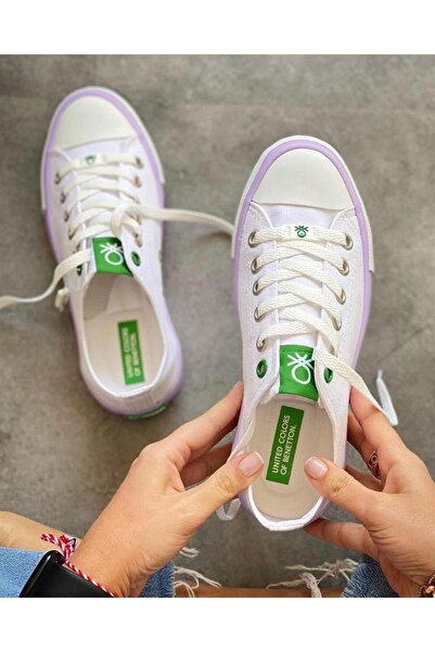 Benetton 30176 Lace-Up Unisex Convers Casual Sneakers Λευκό Λιλά