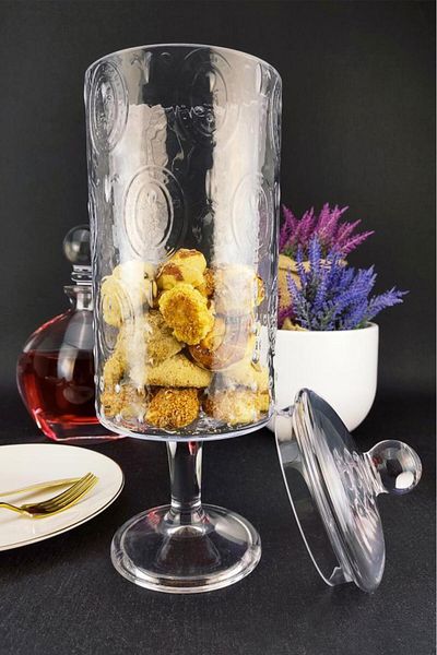 Digithome Footed Glass Presentation Holder, Cookie Holder and Sugar Bowl 31 Cm - Fl.ıfd.602 C1-1-288