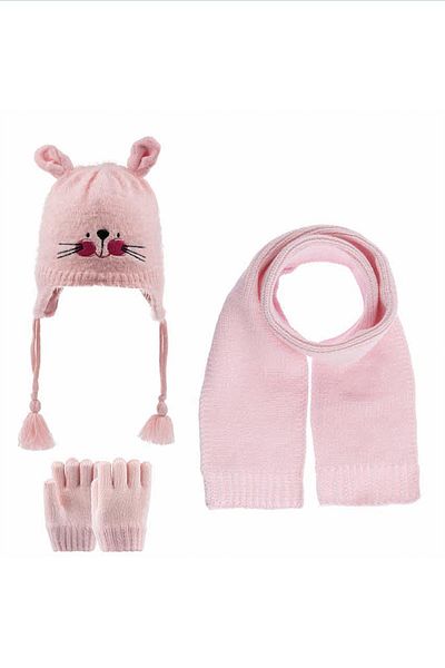MİNİKO KİDS KITTI BABY GIRL K22160-02 0-18 MONTHS SCARF BEANIE GLOVES SET