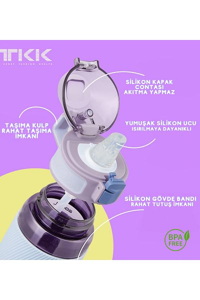 Vagonlife TKK 700ml Water Bottle with Straw, Carrying Handle, Silicone Body and Measuring Scale