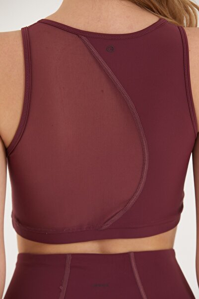 GRAB Burgundy Half Tulle Detailed Sports Bra