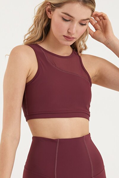 GRAB Burgundy Half Tulle Detailed Sports Bra