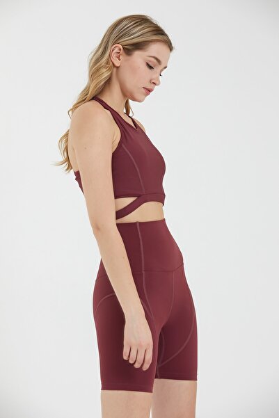 GRAB Burgundy High Collar Gathering Sports Bra