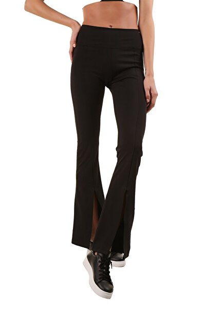 GRAB Black Front Leg Slit Tights