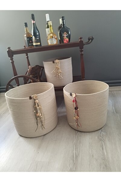 karelim home منظم ديكور 3 قطع - الجوت، الخيط، سلال قطن المنك 25x25 30x30 35x35