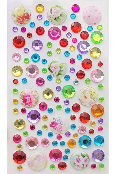 Giraffe PK Sticker Taş Sticker Renkli Desenli Yuvarlak Yapışkanlı Saç , Yüz Ve Tırnak Taşı Yılbaşı Süs Dekor Işıltılı