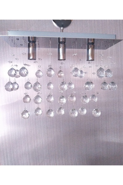 öalpa Yağmur 3'lü Dikdörğen Kristal Taşlı Avize