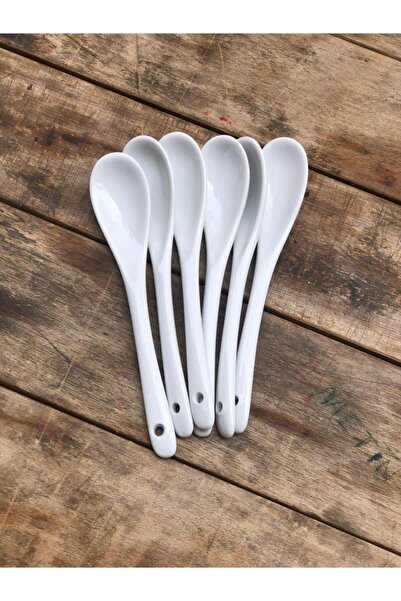 ALBETTO مجموعة من 6 ملاعق شاي نسكافيه بورسلين 12.5 سم