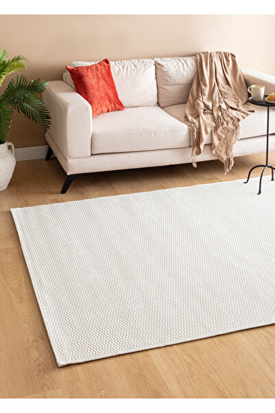 SARAZ HALI Sisal Jut Wicker Model Single Color Woven Washable Dust-Proof Carpet Cream