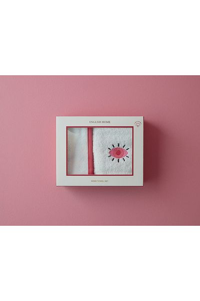 English Home Pink Hope Cotton Embroidered Towel Set 30X45 cm Ecru - Pink